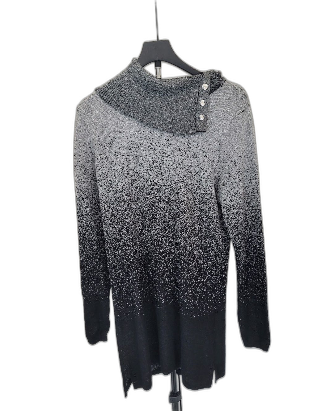 Adrienne Vittadini Metallic Black Gray Ombre Knit Tunic Sweater